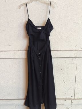 Black Spaghetti Strap Button-Front Women's Dress